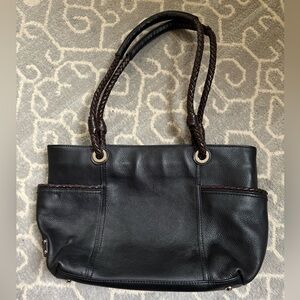 Tignanello Elegant Black Leather Tote Bag With Keychain
